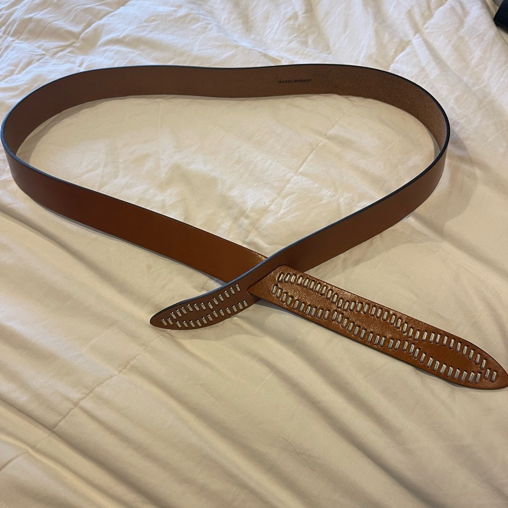 NWOT ISABEL MARANT Lecce Studded Leather Belt in TAN medium - Picture 4 of 6